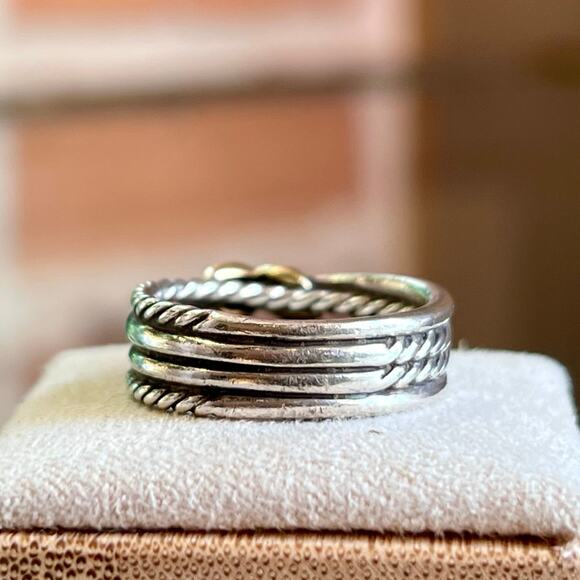 DAVID YURMAN X Cross Over 925 Sterling Silver 18K Gold Two Tone Ring SZ6.5 - Picture 2 of 7